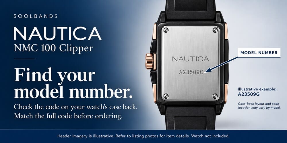 Illustrative Clipper case-back guide: locate the complete model number, shown as A23509G