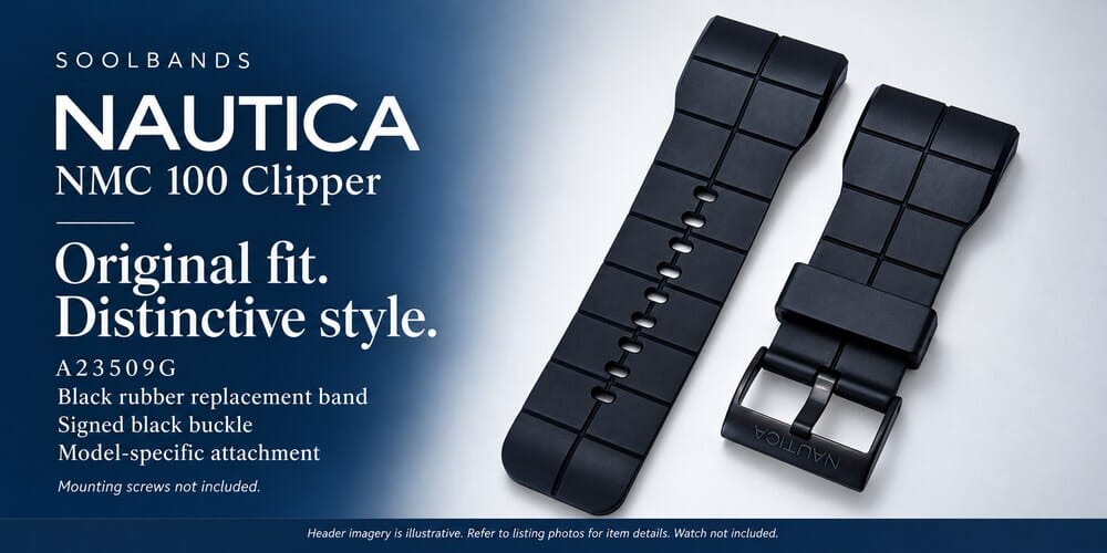 Nautica A23509G black Clipper replacement band with black signed buckle and single keeper